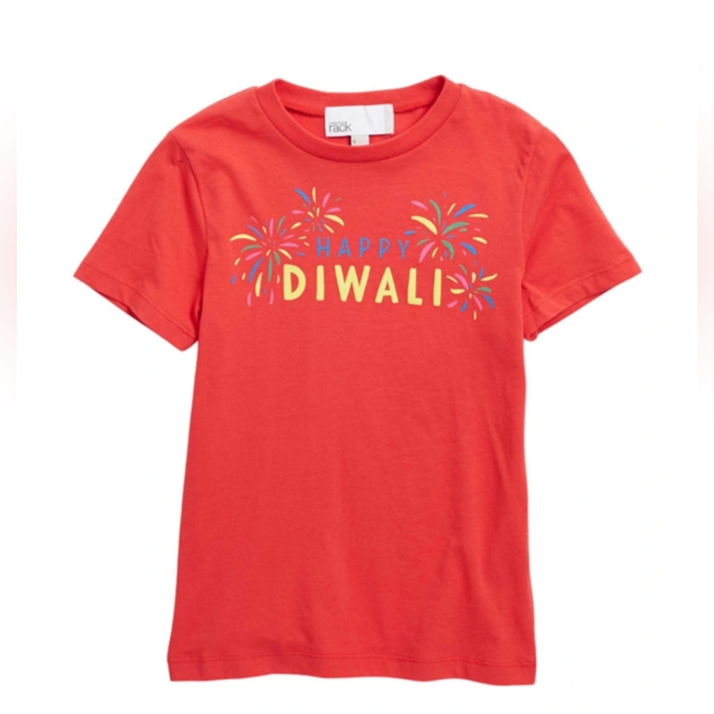 Nordstrom Rack  Kids Graphic T-shirt In Red Pepper Happy Diwali Medium 8/10 NWT